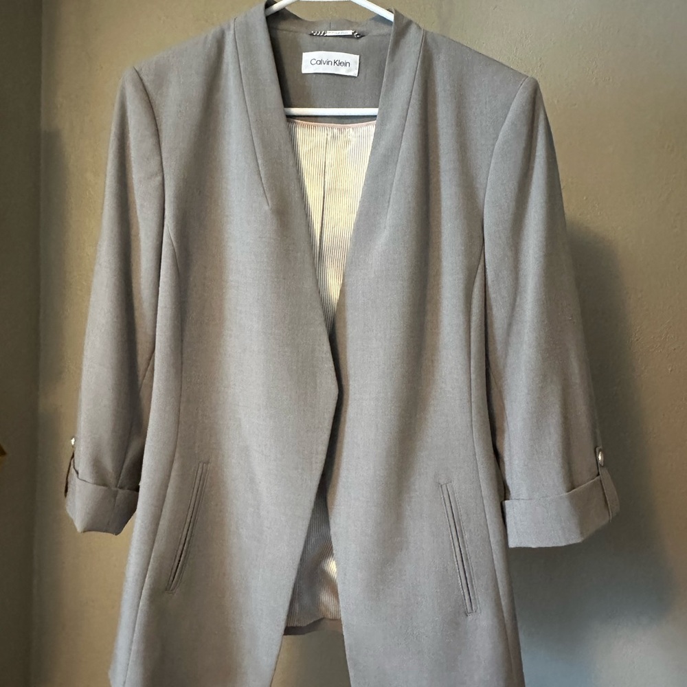 Calvin Klein Women's Gray Open-Front Blazer